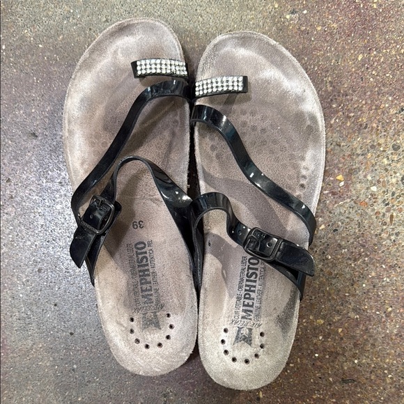 Mephisto Black Sandals Comfortable Slip-On - Picture 3 of 4